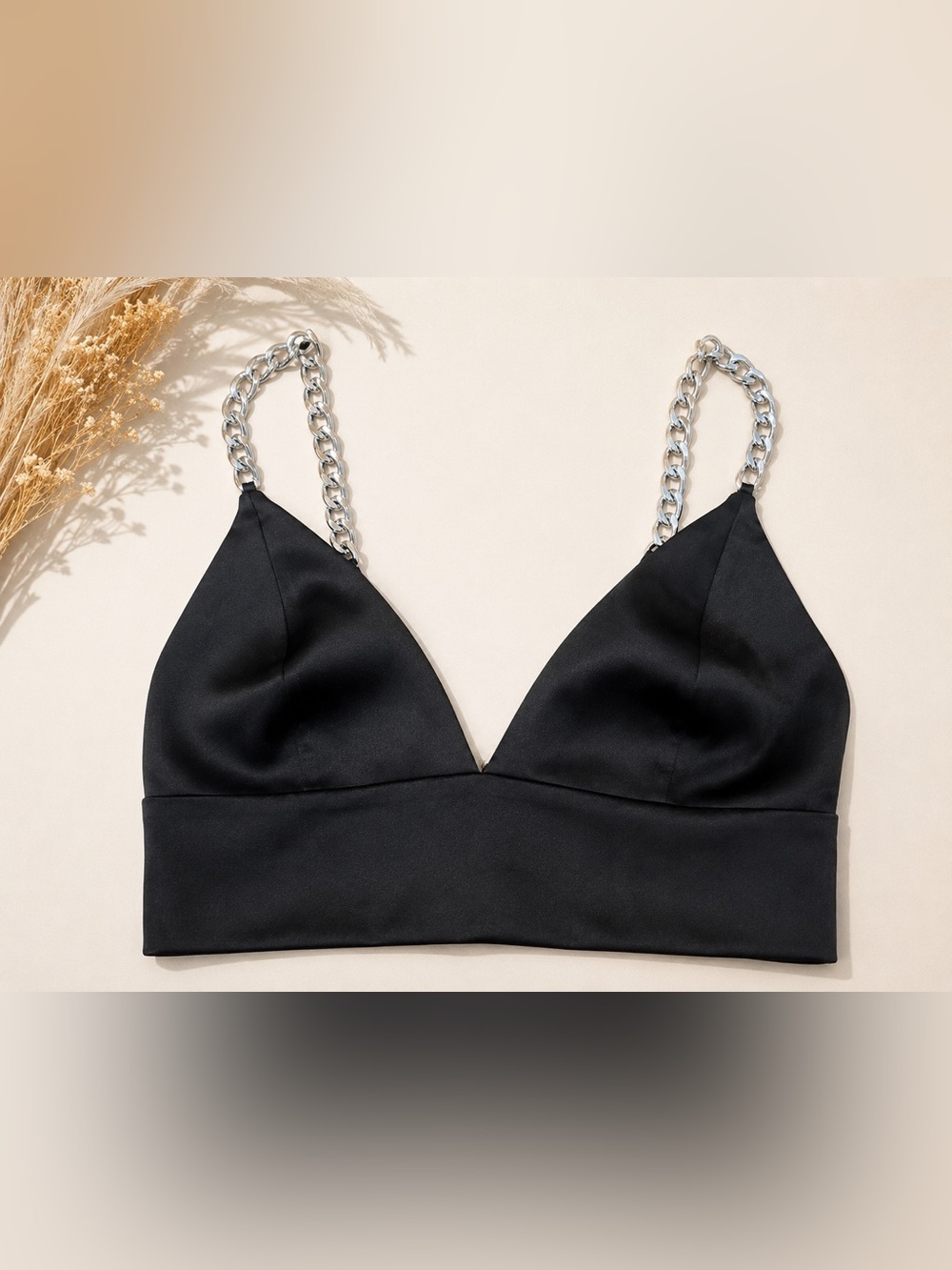 Alice + Olivia Black Crop Top with Silver Chain Straps